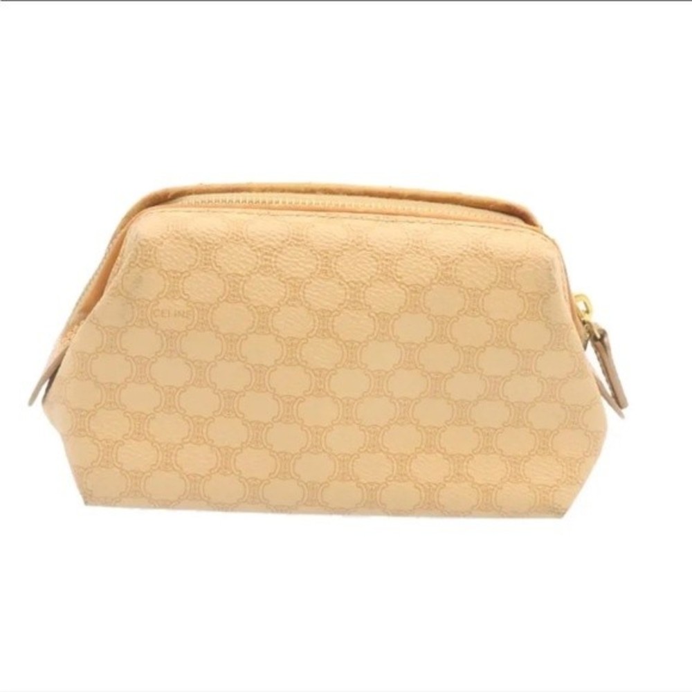 CELINE Macadam Canvas cosmetic Pouch Beige Authentic